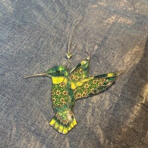 Green and Yellow Hummingbird Ornament Heirloom porcelain.